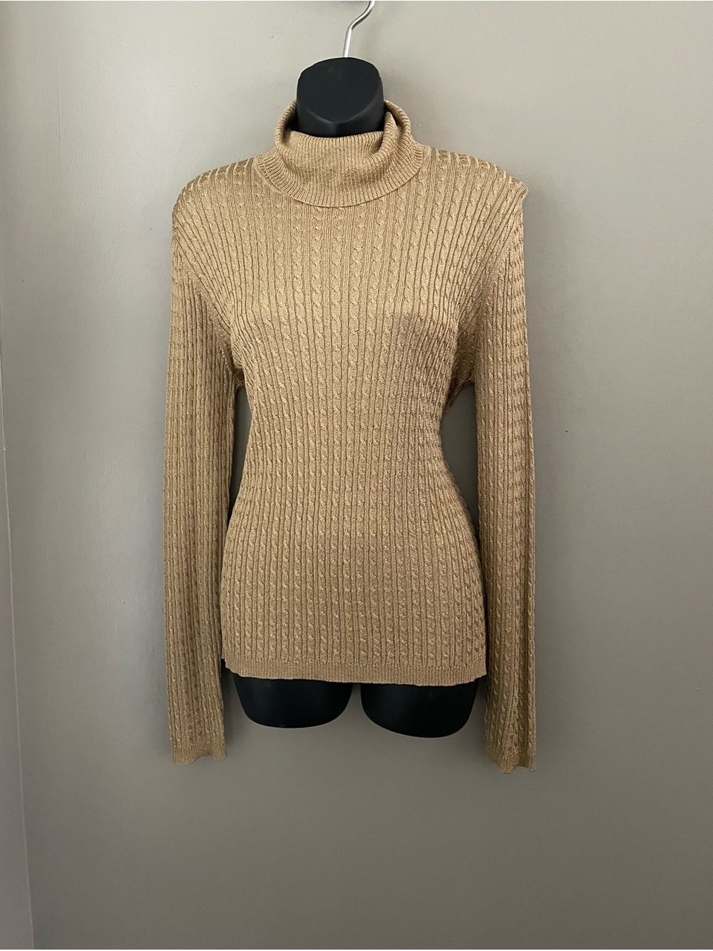 Ralph Lauren Gold Shimmery Cable Knit Turtleneck